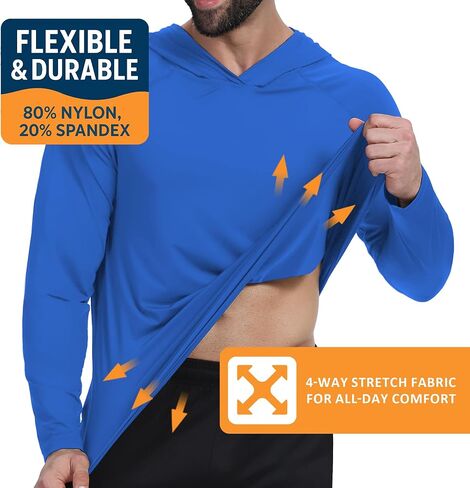 Men's UPF 50+ Fishing Rash Guard Shirt – Quick-Dry UV Long Sleeve Sun Hoodie Swim Shirt for Fishing, Hiking & Yard Work in Kuwait
