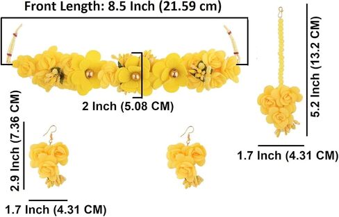 Efulgenz Indian Haldi Jewelry Set Floral Flower Jewelry Choker Necklace Earrings Maang Tikka Set Handmade Jewelry for Women Wedding Haldi Mehandi Jewelry in Saudi Arabia
