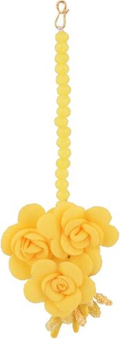 Efulgenz Indian Haldi Jewelry Set Floral Flower Jewelry Choker Necklace Earrings Maang Tikka Set Handmade Jewelry for Women Wedding Haldi Mehandi Jewelry in Saudi Arabia