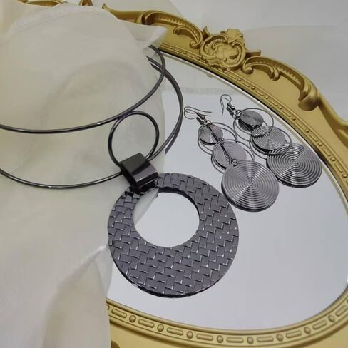 14K Gold Plated Large Round Jewelry Set for Women,Exaggerated Metal Big Circle Dangle Earrings Necklace Unique Punk Statement Party Jewelry Gifts in Kuwait