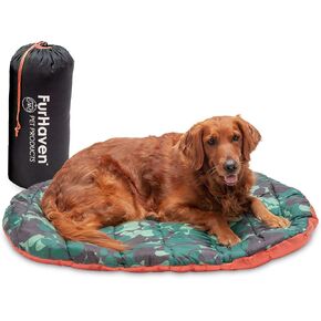 Furhaven Outdoor Travel Dog Bed for Small Dogs w/ Carry Bag, Washable & Foldable, Great for Crates & Kennels - Trail Pup Travel Pillow Mat w/ Stuff Sack Bag - Aqua/Granite Gray, Small in Kuwait