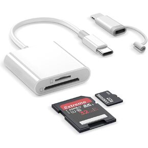 SD Card Reader for iPhone, 3 Slots USB-C Dual Connectors Card Adapter with USB-A Trail Camera Memory Card Viewer, Plug and Play Supports SD and TF Card MicroSD Card Adapter for iPad No App Required in Kuwait