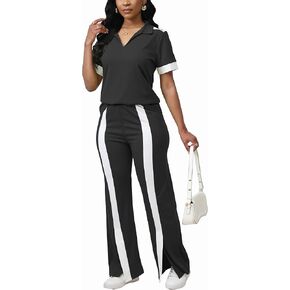 صالة Fooullaide Women's Lounge 2 Peice Outfit Dary Disy Short Shore Shortled Slit Wide Leg Pants in Kuwait