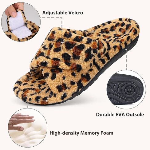 shevalues Orthopedic Slippers for Women with Arch Support Adjustable Open Toe House Shoes for Plantar Fasciitis, Leopard Brown 39 in Saudi Arabia