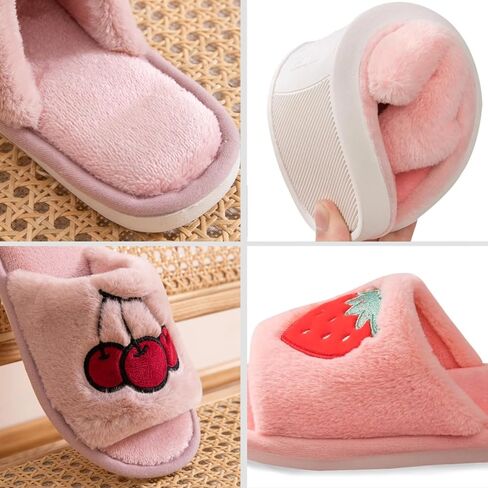 Women's Strawberry Slippers Non-Slip Indoor House Shoes Cute Fruit Plush Cozy Open Toe Cotton Bedroom Home Slippers with Memory Foam Lightweight Travel Portable in Kuwait