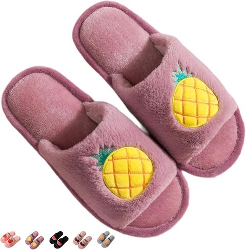 Women's Strawberry Slippers Non-Slip Indoor House Shoes Cute Fruit Plush Cozy Open Toe Cotton Bedroom Home Slippers with Memory Foam Lightweight Travel Portable in Kuwait