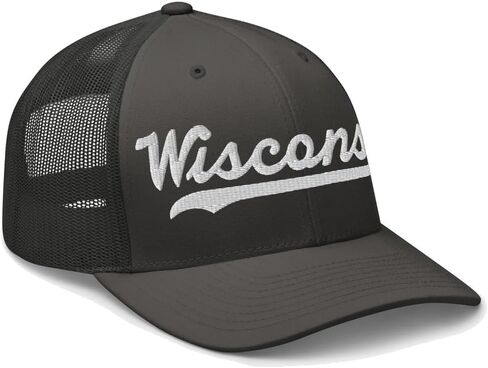 Wisconsin Hat Trucker Baseball Font Embroidered Wisconsin Cap Vintage Baseball Mesh Swoosh Gift in Saudi Arabia