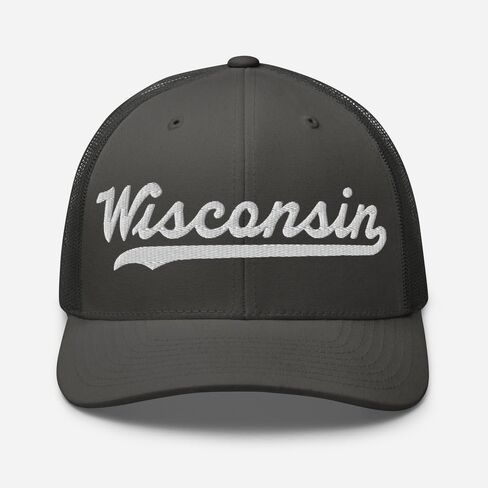 Wisconsin Hat Trucker Baseball Font Embroidered Wisconsin Cap Vintage Baseball Mesh Swoosh Gift in Saudi Arabia