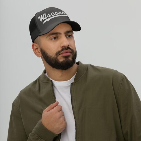 Wisconsin Hat Trucker Baseball Font Embroidered Wisconsin Cap Vintage Baseball Mesh Swoosh Gift in Saudi Arabia