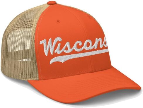 Wisconsin Hat Trucker Baseball Font Embroidered Wisconsin Cap Vintage Baseball Mesh Swoosh Gift in Saudi Arabia
