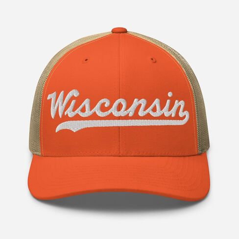 Wisconsin Hat Trucker Baseball Font Embroidered Wisconsin Cap Vintage Baseball Mesh Swoosh Gift in Saudi Arabia