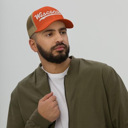 Wisconsin Hat Trucker Baseball Font Embroidered Wisconsin Cap Vintage Baseball Mesh Swoosh Gift in Saudi Arabia