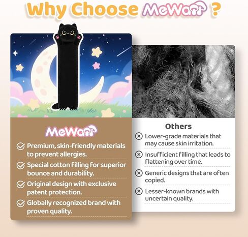Mewaii Artist-Designed Ultra Soft Long Cat Plush Body Pillow, Extra Stuffing for Comfort, Premium Quality Stuffed Animal Gift for Girlfriend or Cat Lovers (Orange M-Marked Body Pillow 20 Inch) in Kuwait