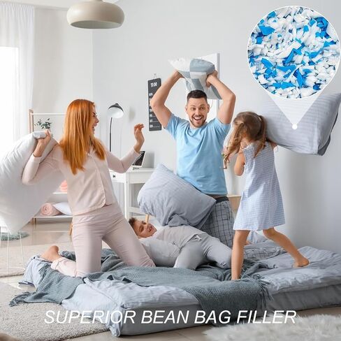Bean Bag Filler, Blue & Yellow Shredded Memory Foam, Bean Bag Stuffing for Easy Pillow, Mattress Grade Replacement Filling for Dolls, Dog Beds and Pillows (Blue & Yellow,1 LB) in Saudi Arabia