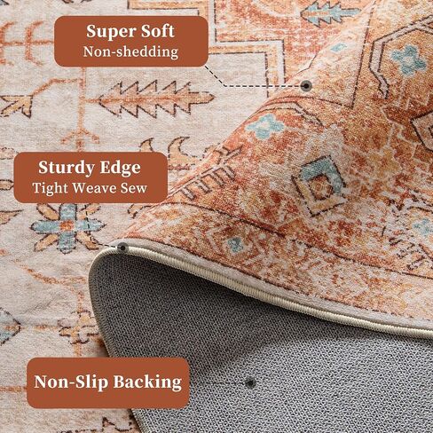 Vintage 8x10 Washable Area Rug, Low-Profile Large Area Rug with Non-Slip Backing & Durable Edge Binding, Pet-Friendly Carpet, Large Rug for Living Room, Bedroom, Dinning Room in Kuwait