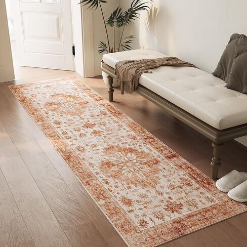 Vintage 8x10 Washable Area Rug, Low-Profile Large Area Rug with Non-Slip Backing & Durable Edge Binding, Pet-Friendly Carpet, Large Rug for Living Room, Bedroom, Dinning Room in Kuwait