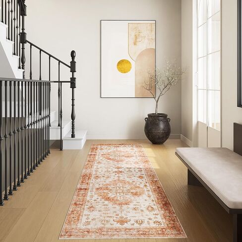 Vintage 8x10 Washable Area Rug, Low-Profile Large Area Rug with Non-Slip Backing & Durable Edge Binding, Pet-Friendly Carpet, Large Rug for Living Room, Bedroom, Dinning Room in Kuwait