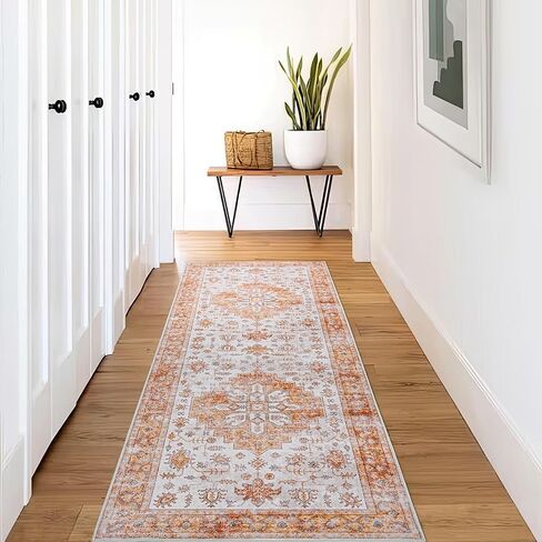 Vintage 8x10 Washable Area Rug, Low-Profile Large Area Rug with Non-Slip Backing & Durable Edge Binding, Pet-Friendly Carpet, Large Rug for Living Room, Bedroom, Dinning Room in Kuwait