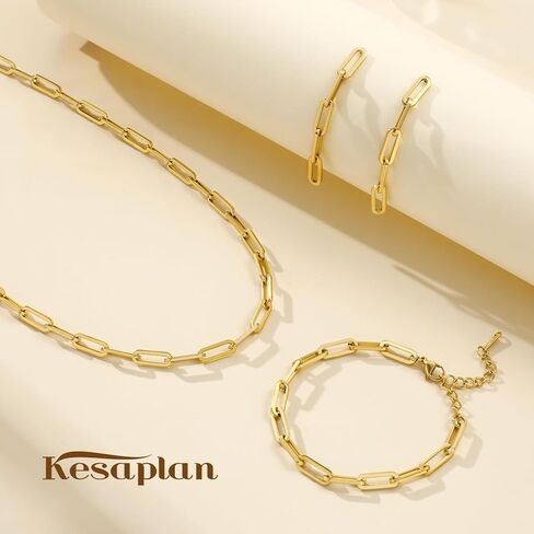 سوار قلادة من Kesaplan Gold Stail Sercled وأقراط للنساء مجموعة مجوهرات فضية مكتنزة ، و 14 كيلو لاتينات مطلية بالذهب وربط سلسلة من المجوهرات الورقية للنساء للنساء الهدايا in Saudi Arabia