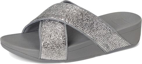 FitFlop womens Lulu Crinkled-shimmer Cross Slides in Saudi Arabia