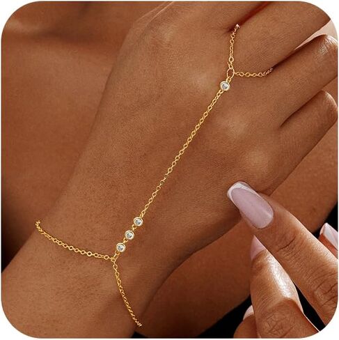 Gold Hand Chain Bracelet for Women Trendy, Dainty 14k Gold Ring Bracelet Hand Chain Finger Ring Slave Cuff Bracelet Cubic Zircon Gold Bracelets Jewelry Accessories for Women in Saudi Arabia