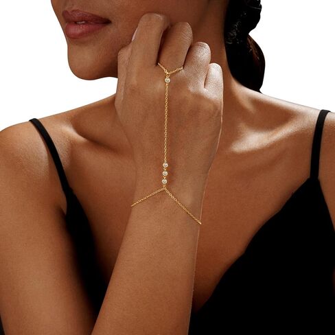 Gold Hand Chain Bracelet for Women Trendy, Dainty 14k Gold Ring Bracelet Hand Chain Finger Ring Slave Cuff Bracelet Cubic Zircon Gold Bracelets Jewelry Accessories for Women in Saudi Arabia
