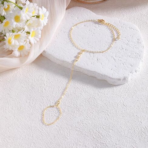 Gold Hand Chain Bracelet for Women Trendy, Dainty 14k Gold Ring Bracelet Hand Chain Finger Ring Slave Cuff Bracelet Cubic Zircon Gold Bracelets Jewelry Accessories for Women in Saudi Arabia
