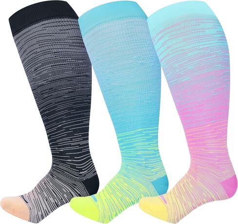 LEVSOX Plus Size Compression Socks for Women Men Wide Calf Extra Large 15-20 mmHg Knee High Sock for Nurses Pregnant Travel in Kuwait