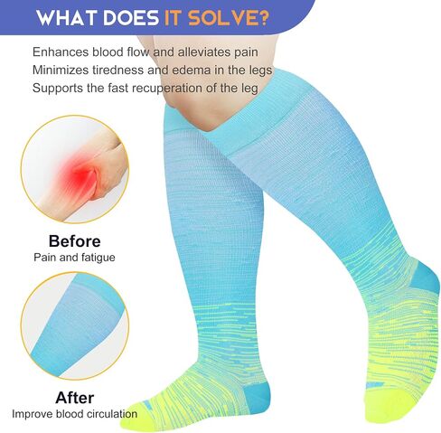 LEVSOX Plus Size Compression Socks for Women Men Wide Calf Extra Large 15-20 mmHg Knee High Sock for Nurses Pregnant Travel in Kuwait