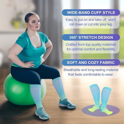 LEVSOX Plus Size Compression Socks for Women Men Wide Calf Extra Large 15-20 mmHg Knee High Sock for Nurses Pregnant Travel in Kuwait