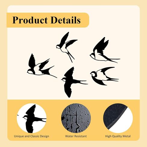 Estart Birds Metal Wall Decor ، 5 Pcs Black Birds Metal Wall Ret in Kuwait
