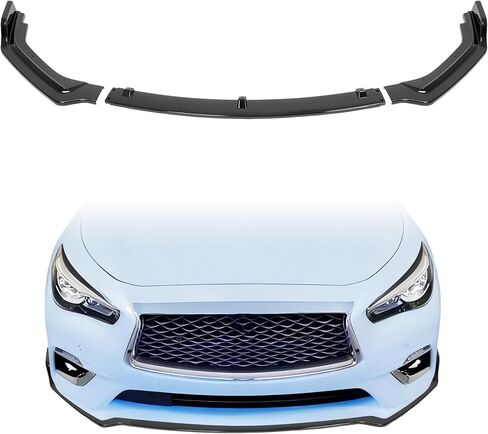 HECASA Front Bumper Lip Spoiler Compatible with 2018-2024 Infiniti Q50 Luxe/Base Models JDM Style, PP Plastic 3PC Style Under Chin Splitter Bumper Valance Diffuser Protector Air Dams - Gloss Black in Saudi Arabia