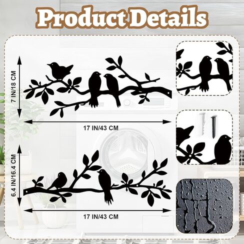 Estart Birds Metal Wall Decor ، 5 Pcs Black Birds Metal Wall Ret in Kuwait