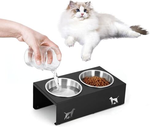 Elevated Cat Food Bowl, Metal Standing Cat Food Bowl, Tilting Stainless Steel Cat Food Bowl, Elevated Pet Bowl for Cats and Puppies with 3 304 Stainless Steel Bowls with Non-Slip Feet in Saudi Arabia