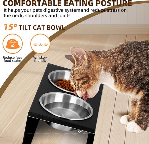 Elevated Cat Food Bowl, Metal Standing Cat Food Bowl, Tilting Stainless Steel Cat Food Bowl, Elevated Pet Bowl for Cats and Puppies with 3 304 Stainless Steel Bowls with Non-Slip Feet in Saudi Arabia