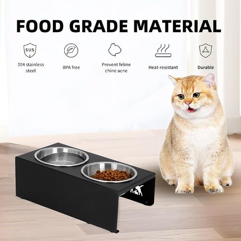 Elevated Cat Food Bowl, Metal Standing Cat Food Bowl, Tilting Stainless Steel Cat Food Bowl, Elevated Pet Bowl for Cats and Puppies with 3 304 Stainless Steel Bowls with Non-Slip Feet in Saudi Arabia