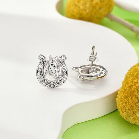 Horse Earrings 925 Sterling Silver Celtic Horseshoe Stud Earrings Horse Jewelry for Women in Saudi Arabia