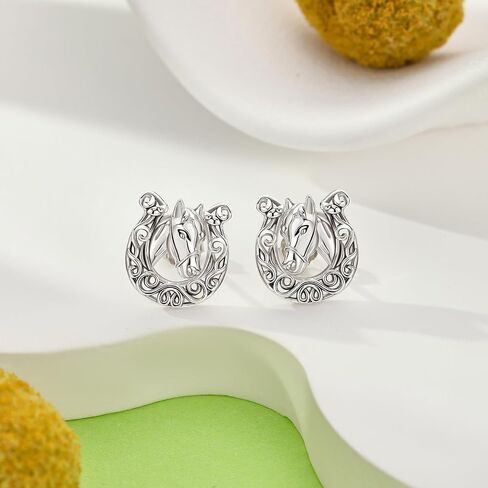 Horse Earrings 925 Sterling Silver Celtic Horseshoe Stud Earrings Horse Jewelry for Women in Saudi Arabia