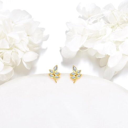 DOVRAN 14K Gold Leaf/Horseshoes/Daisy/Earrings for Women 14K Real Gold Pearl Stud Earrings Jewelry Gift for Women in Saudi Arabia