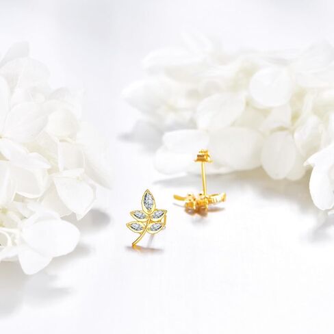 DOVRAN 14K Gold Leaf/Horseshoes/Daisy/Earrings for Women 14K Real Gold Pearl Stud Earrings Jewelry Gift for Women in Saudi Arabia