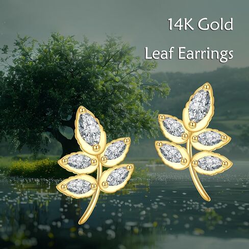 DOVRAN 14K Gold Leaf/Horseshoes/Daisy/Earrings for Women 14K Real Gold Pearl Stud Earrings Jewelry Gift for Women in Saudi Arabia