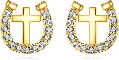 DOVRAN 14K Gold Leaf/Horseshoes/Daisy/Earrings for Women 14K Real Gold Pearl Stud Earrings Jewelry Gift for Women in Saudi Arabia