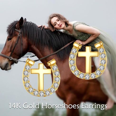 DOVRAN 14K Gold Leaf/Horseshoes/Daisy/Earrings for Women 14K Real Gold Pearl Stud Earrings Jewelry Gift for Women in Saudi Arabia