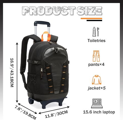 Rolling Backpack with Wheels for Boys Roller Wheels Backpacks Big Kids Laptop Luggage Travel Suitcase for Teen Boys in Kuwait