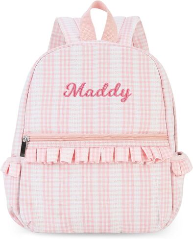MT WORLD Ruffle Daycare Backpack Personalized Pink Gingham Backpack with Embroidered Name - 12inch Little Dancer Daypack with Lace - Small Daycare Bag for Travel Birthday Christmas Gifts in Saudi Arabia