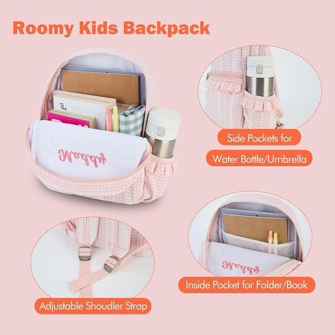 MT WORLD Ruffle Daycare Backpack Personalized Pink Gingham Backpack with Embroidered Name - 12inch Little Dancer Daypack with Lace - Small Daycare Bag for Travel Birthday Christmas Gifts in Saudi Arabia