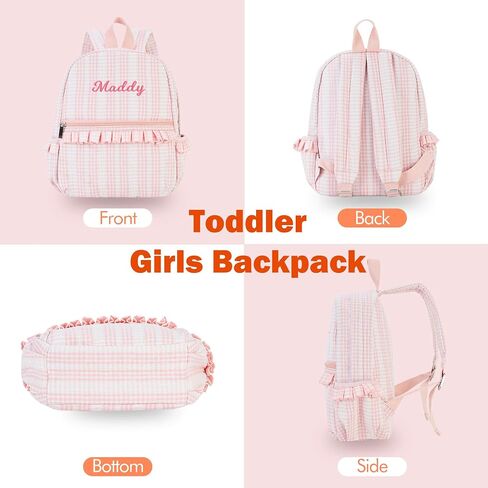 MT WORLD Ruffle Daycare Backpack Personalized Pink Gingham Backpack with Embroidered Name - 12inch Little Dancer Daypack with Lace - Small Daycare Bag for Travel Birthday Christmas Gifts in Saudi Arabia