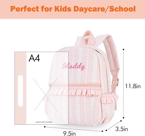 MT WORLD Ruffle Daycare Backpack Personalized Pink Gingham Backpack with Embroidered Name - 12inch Little Dancer Daypack with Lace - Small Daycare Bag for Travel Birthday Christmas Gifts in Saudi Arabia