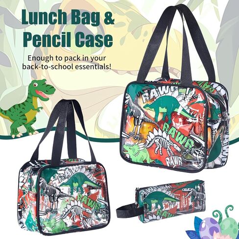 3PCS Clear Backpack Transparent Bookbag for Boy, Dinosaur Heavy Duty Primary School Backpack with Lunch Bag Elementary Students See Through Clear Bag in Kuwait