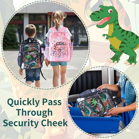 3PCS Clear Backpack Transparent Bookbag for Boy, Dinosaur Heavy Duty Primary School Backpack with Lunch Bag Elementary Students See Through Clear Bag in Kuwait